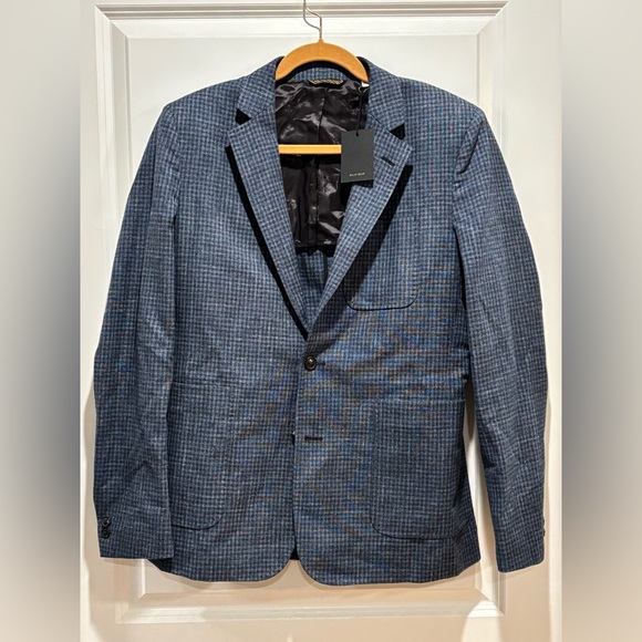 NWT Billy Reid Archie Jacket Men's 38R Navy Blue Herringbone Checkered Blazer - Picture 1 of 12